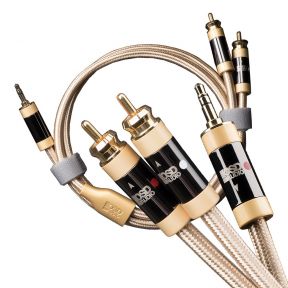 Aurum 3.5mm to Dual RCA Male Cable, Gold Braided Jacket [6.5Ft - 9.8Ft]